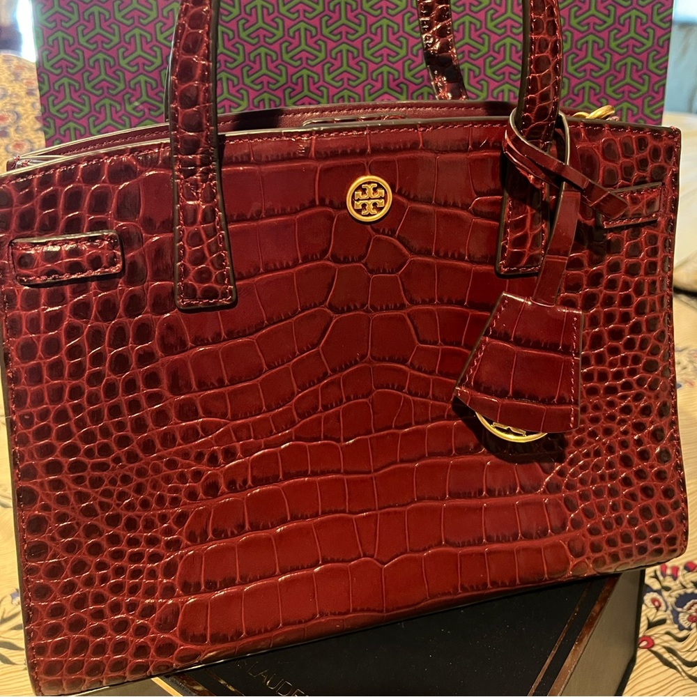 TORY BURCH EMBOSSED CROCODILE BAG